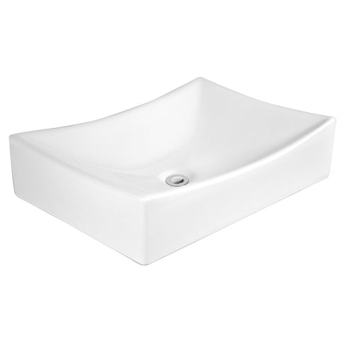 Havasu White Ceramic Rectangular Vessel Bathroom Sink with pop up drain