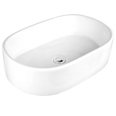 Sutherland White Ceramic Oval Vessel Bathroom Sink with pop up drain