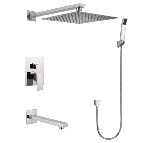 Narmada 9184 3-Function Rain Shower System with Shower Head, Hand shower, Tub Spout and Valve Trim. Rough-in Included