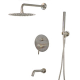 Mackenzie 9186 3-Function Round Shower System with Shower Head, Hand shower, Tub Spout and Valve Trim. Rough-in Included