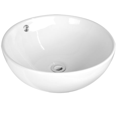 Sutherland White Ceramic Round Vessel Bathroom Sink with Pop Up Drain