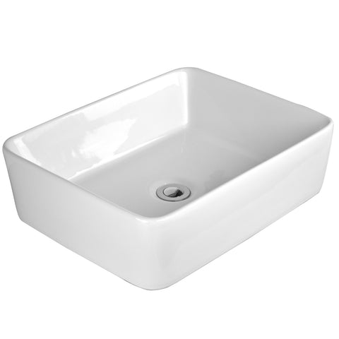 Havasu White Ceramic Rectangular Vessel Bathroom Sink with a Pop Up Drain