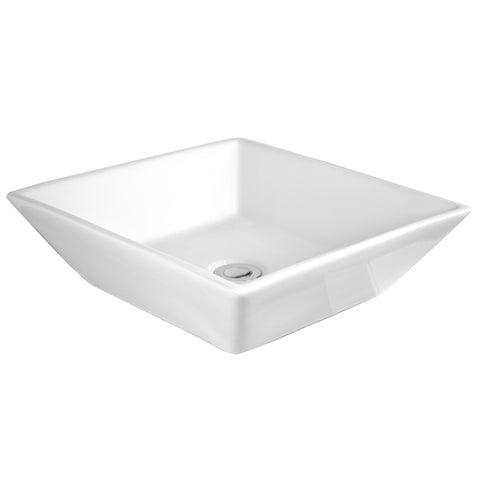 Havasu White Ceramic Square Vessel Bathroom Sink with pop up drain