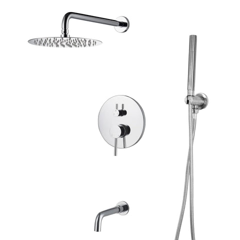 Mackenzie 9186 3-Function Round Shower System with Shower Head, Hand shower, Tub Spout and Valve Trim. Rough-in Included