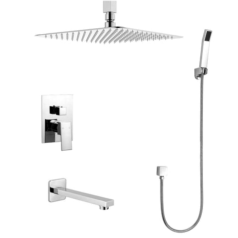 Narmada 9184 3-Function Ceiling Mount Shower System with Shower Head, Hand shower, Tub Spout and Valve Trim. Rough-in Included