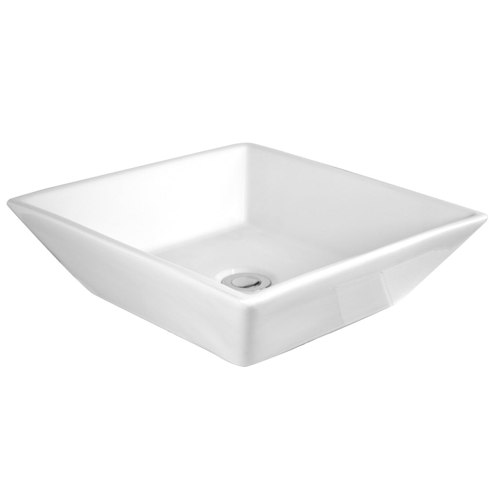 Havasu White Ceramic Square Vessel Bathroom Sink with pop up drain